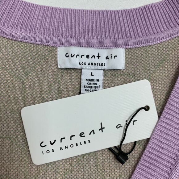 Current Air Sweater Women L Large Lilac Creamsicle Funky Ribbed Knit V Neck Vest - Picture 8 of 13